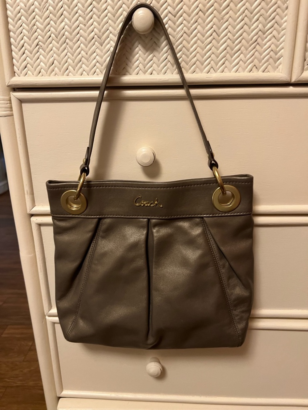 Coach Taupe/Goldish Leather Shoulder Tote with Gold Rings